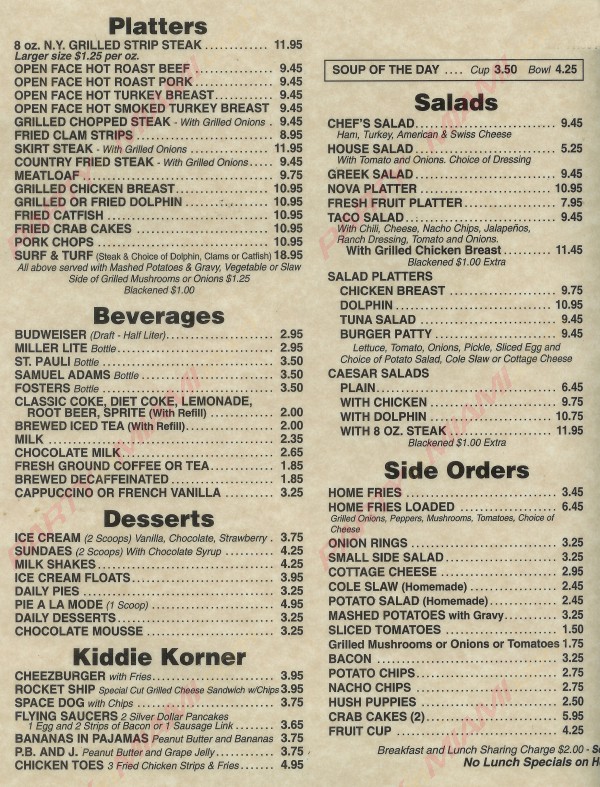 Wagons West Restaurant Menu Page 1