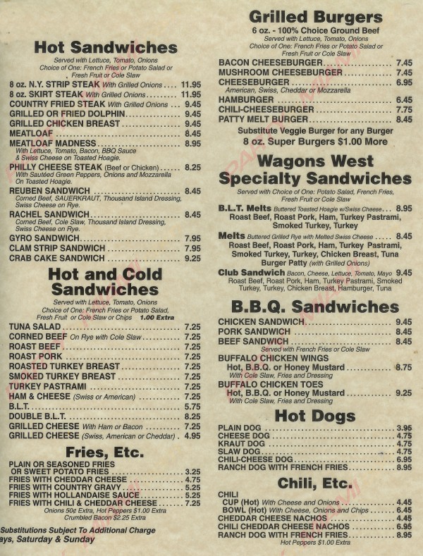 Wagons West Restaurant Menu Page 2