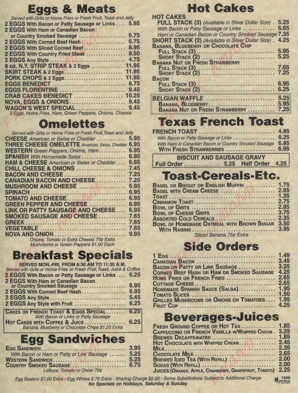 Wagons West Restaurant Menu Page 3